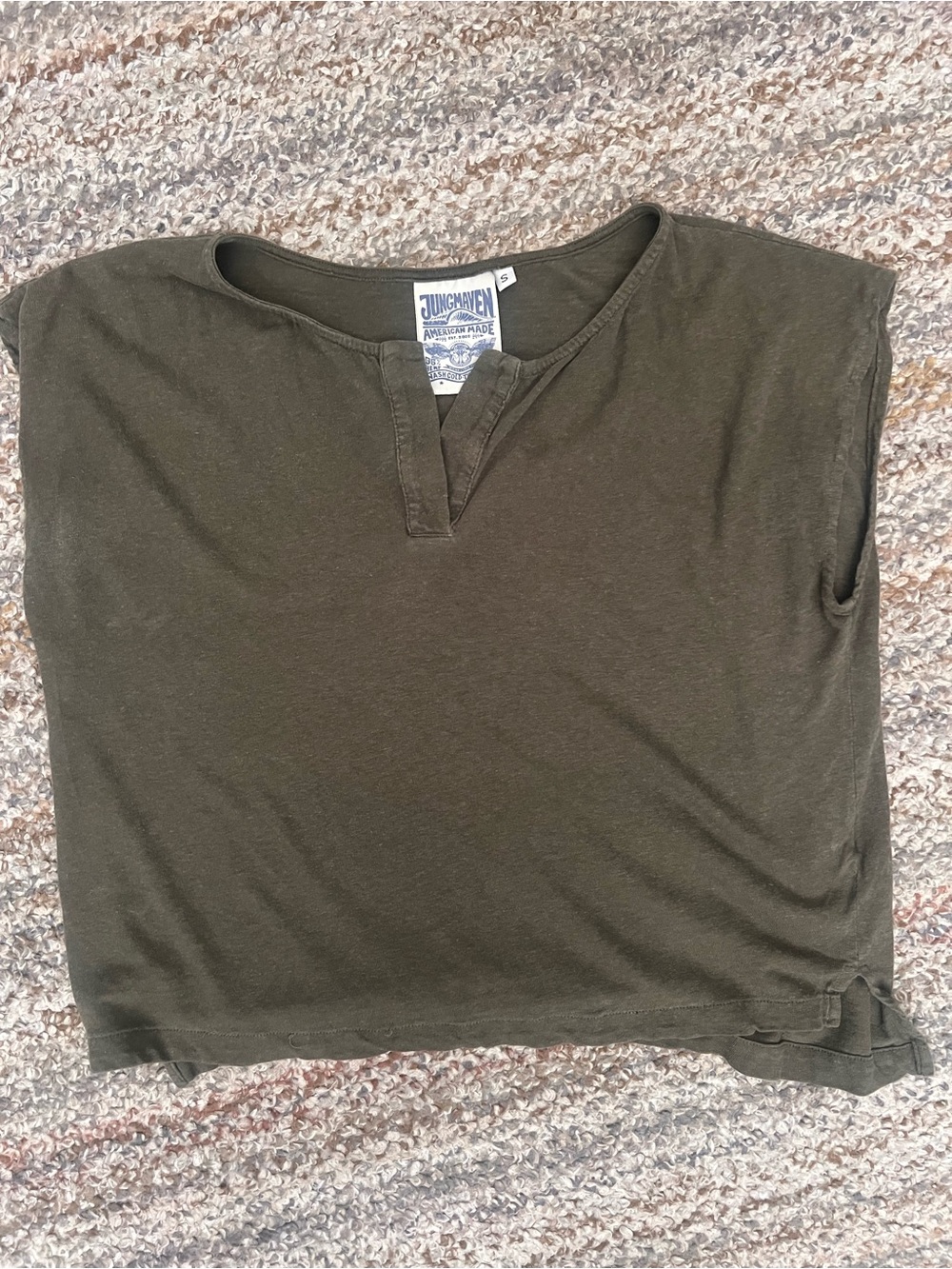 Jungmaven Olive Green Split Neck Tee